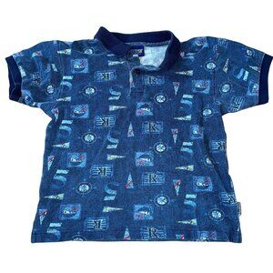 Vintage OshKosh Boys Nautical Print Polo Shirt Size 5 Blue Short Sleeves